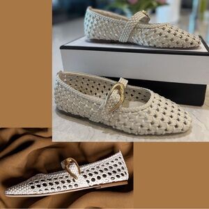 Larroude Verona New Macrame Ballet Flat in Ivory Leather
